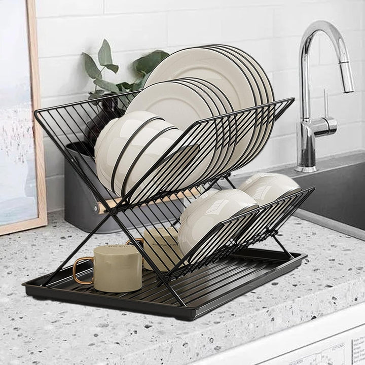 Foldable Dish Drainer – 2-Tier Kitchen Rack with Removable Tray – Kelvra