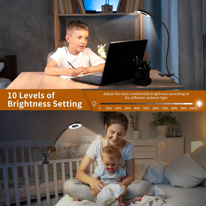 3 farvetilstande LED skrivebordsklemme lampe med fleksibel svanehals – Selvara (1+1 GRATIS)