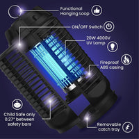 Eliminador eléctrico de insectos con luz UV de 20W y red de 4200V, impermeable IPX4 – Zeytra