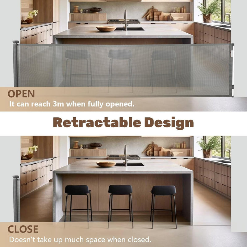 Rejilla de seguridad para niños con red retráctil y cierre automático – Kivora