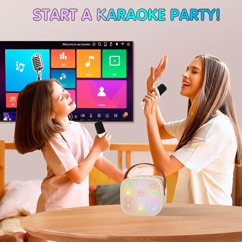 Máquina de karaoke mini portátil con altavoz Bluetooth y 2 micrófonos inalámbricos – Veylo