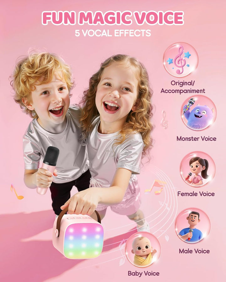 Máquina de karaoke mini portátil con altavoz Bluetooth y 2 micrófonos inalámbricos – Veylo