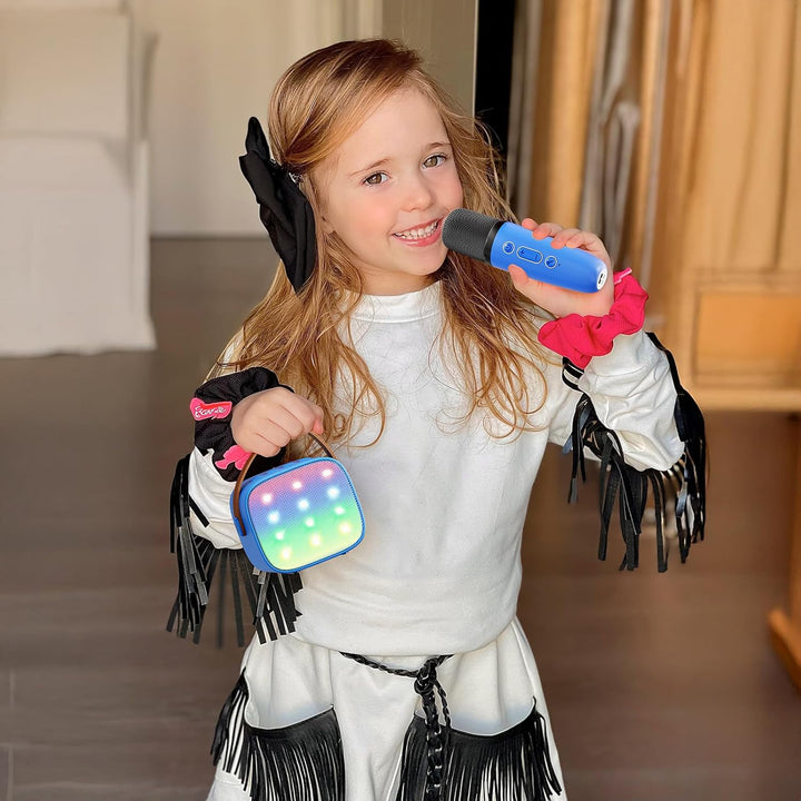 Máquina de karaoke mini portátil con altavoz Bluetooth y 2 micrófonos inalámbricos – Veylo