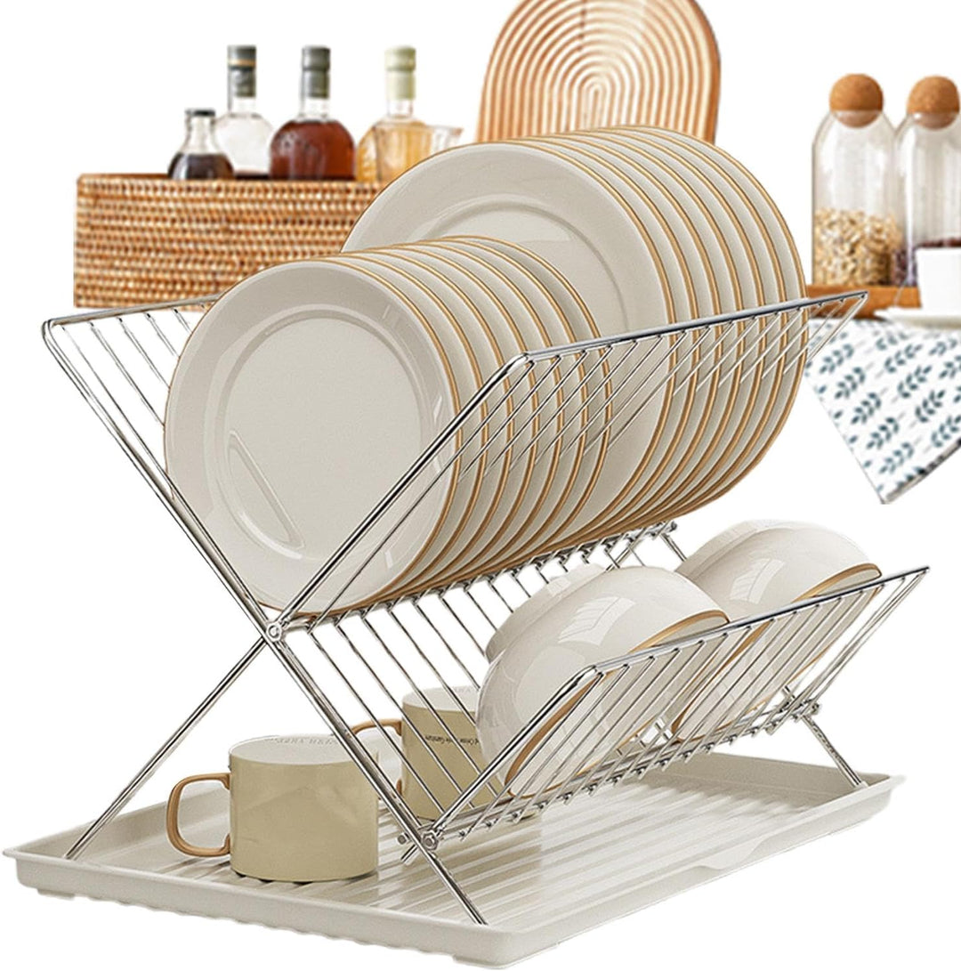 Foldable Dish Drainer – 2-Tier Kitchen Rack with Removable Tray – Kelvra