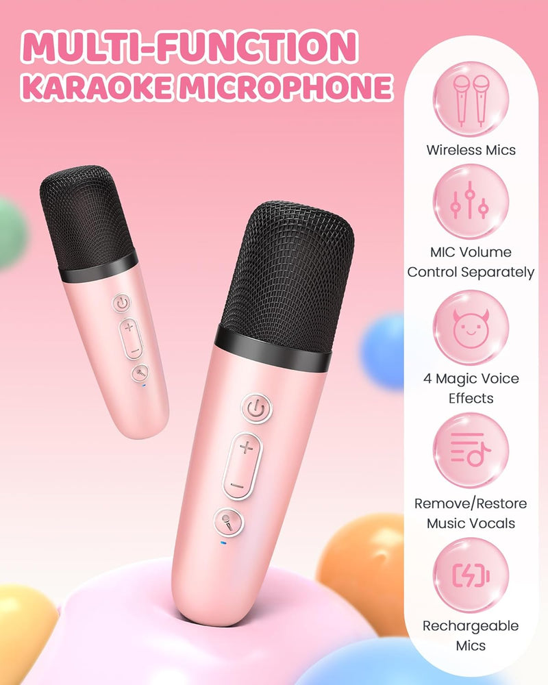 Máquina de karaoke mini portátil con altavoz Bluetooth y 2 micrófonos inalámbricos – Veylo