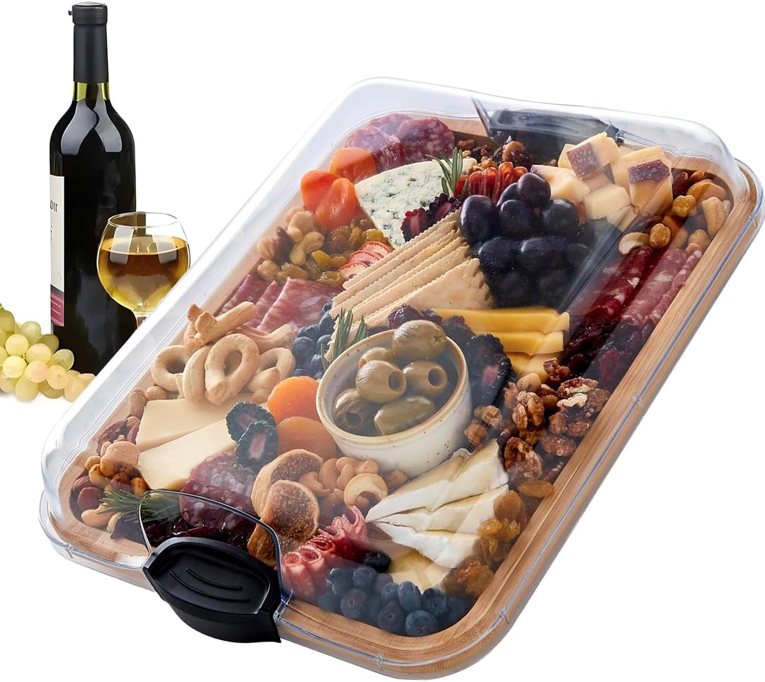 Bambus-Charcuterie-Platte mit verriegelbarem klarem Deckel – Savorya