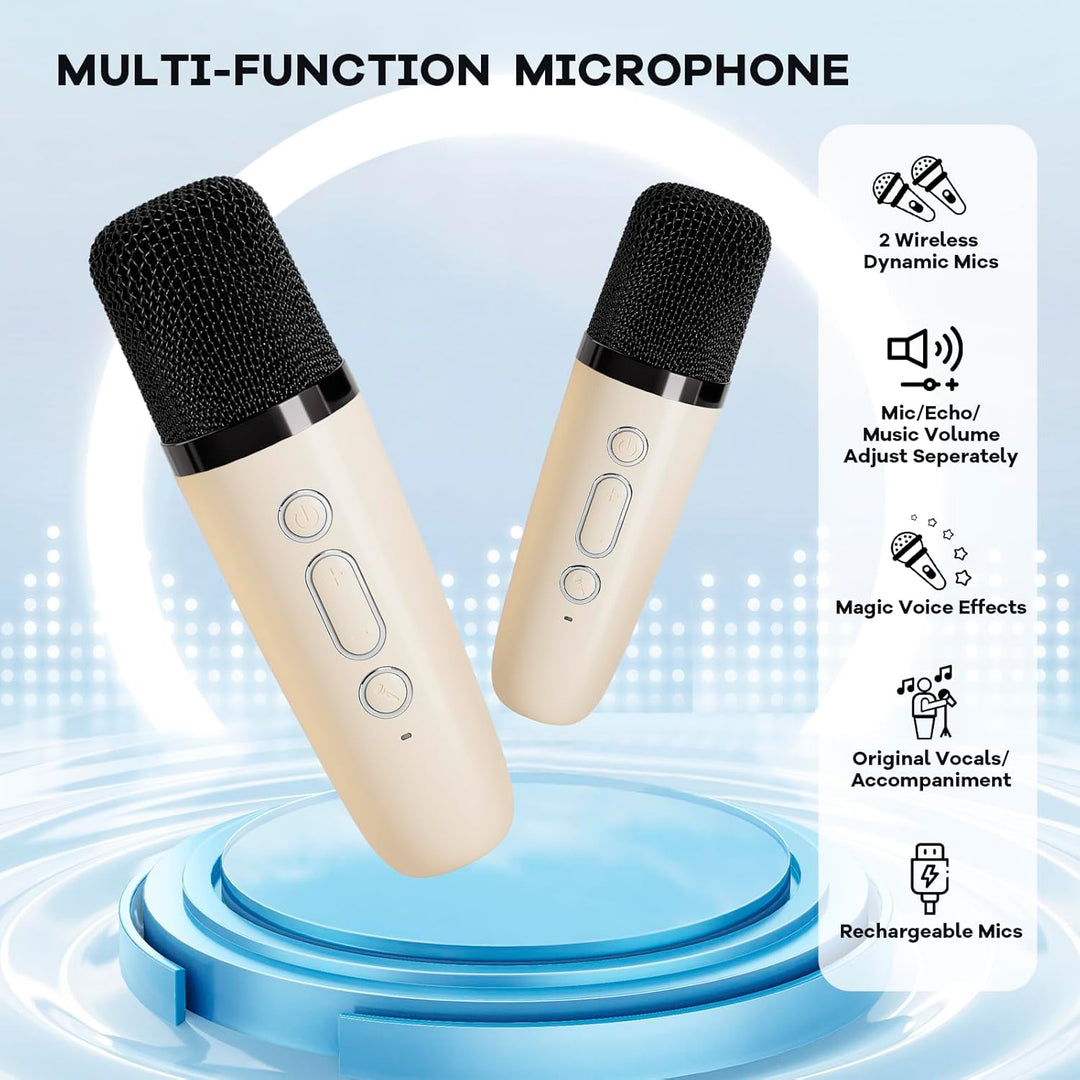 Máquina de karaoke mini portátil con altavoz Bluetooth y 2 micrófonos inalámbricos – Veylo