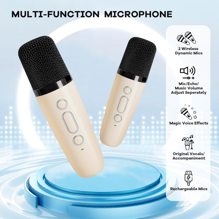 Máquina de karaoke mini portátil con altavoz Bluetooth y 2 micrófonos inalámbricos – Veylo