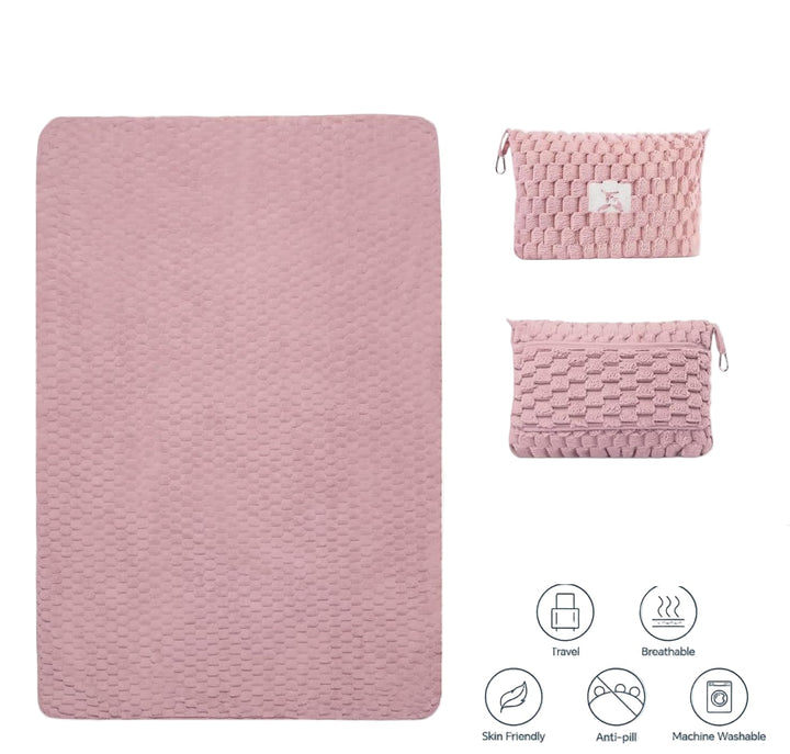 Packable Flanell-Reise-Decke mit Kissentasche und Gepäckschlitz – Trevora