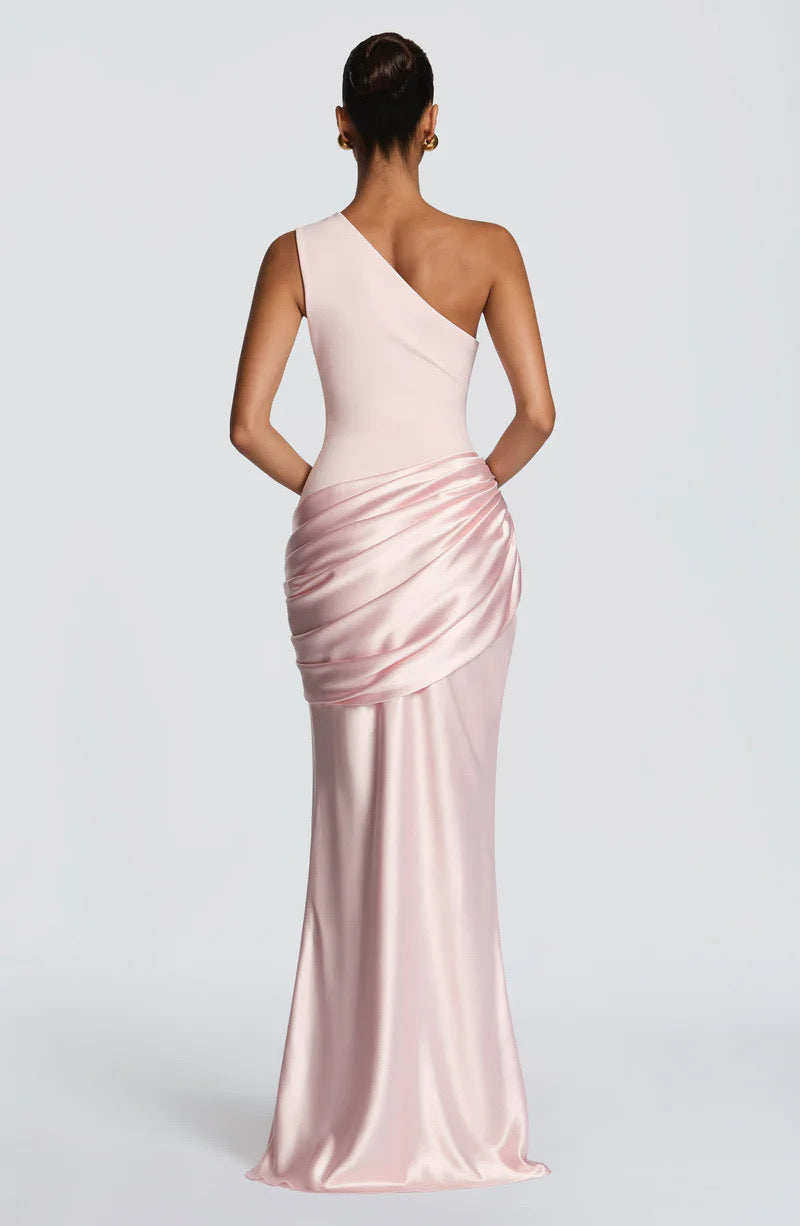 Sidonie One-Shoulder Draped Satin Maxi Dress 20