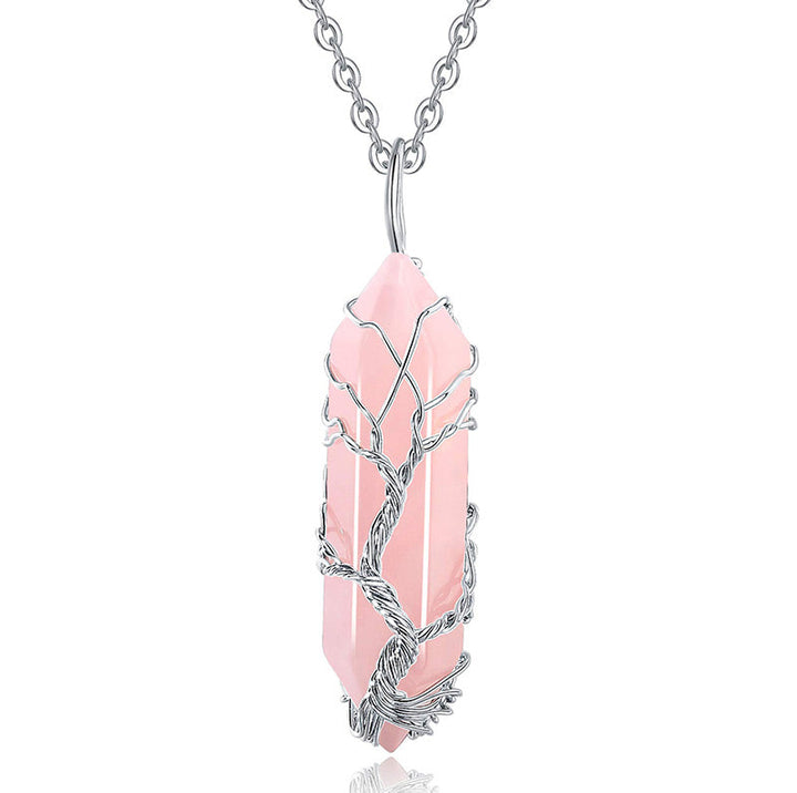 Stylish Crystal and Tree of Life Gemstone Necklace – Elara