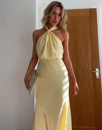 Stylish halterneck maxi dress for women with waist shaping – Yara