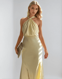 Stylish halterneck maxi dress for women with waist shaping – Yara