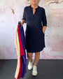 Stilvolles Damen Midikleid mit V-Ausschnitt & wandelbaren Ärmeln – Naria