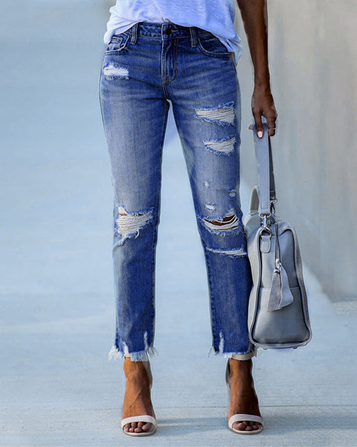 Women's Slim-Fit Jeans with Rips – Liora