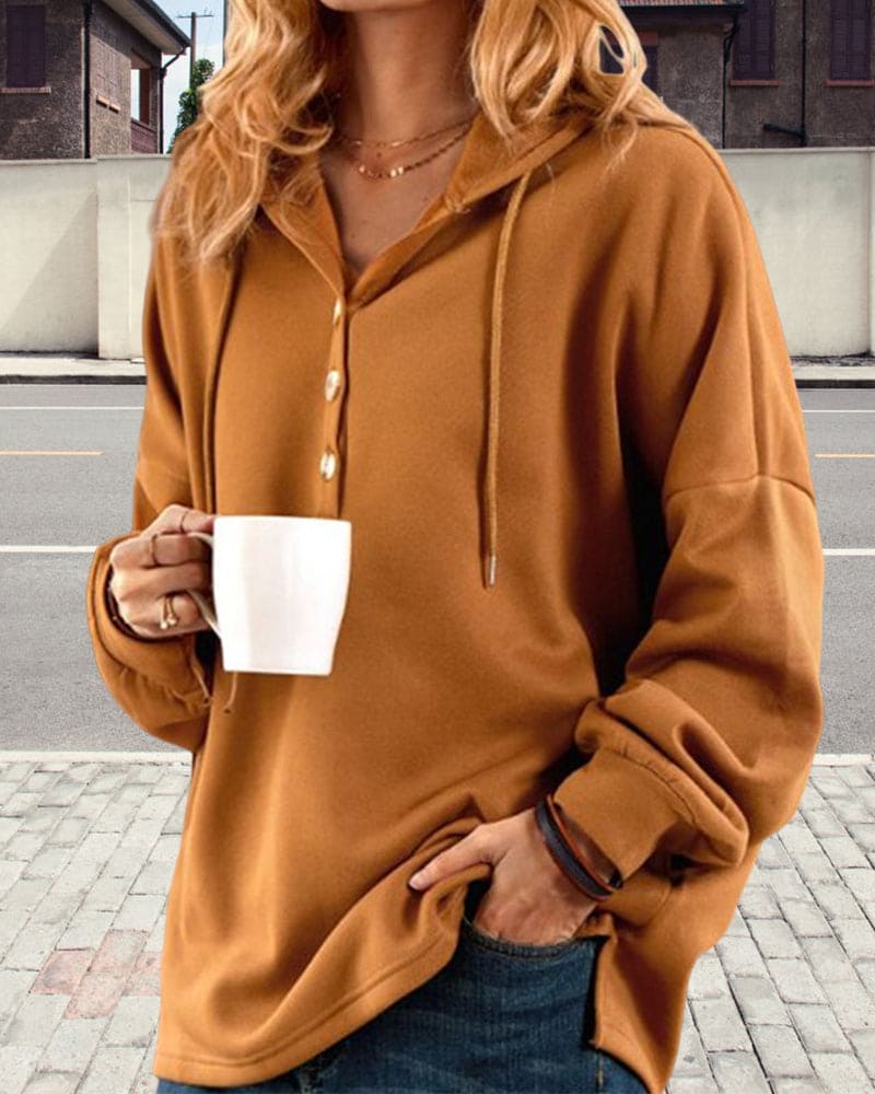 Hoodie with Button Placket - Luna