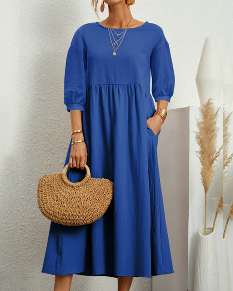 Midikleid mit Rundhalsausschnitt & Laternenärmeln – Selina