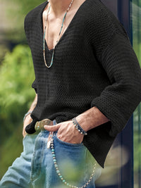 Knitted men's top with V-neck and long sleeves – Eliott