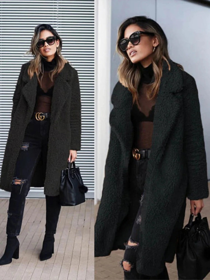 Trendy varmere lang teddyfrakk for kvinner - Isla