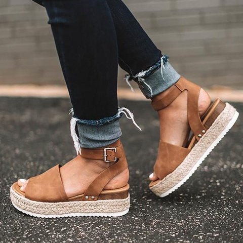 Women's Platform Espadrille Sandals with Wedge Heel & Straps – Livia