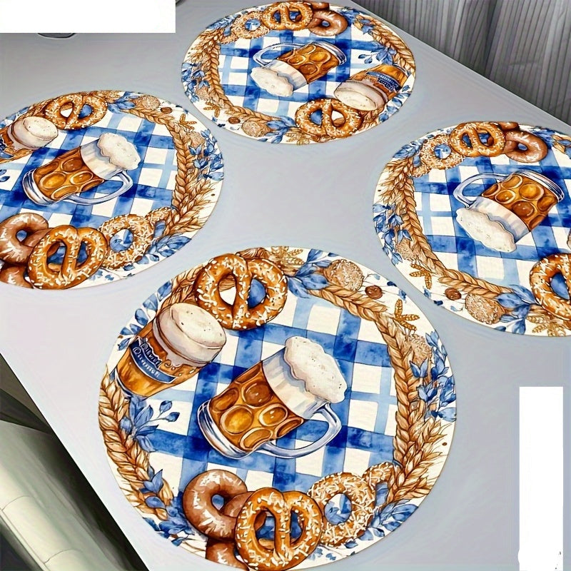 4 pieces round wooden placemats with Oktoberfest motifs – BreznPlatzSet Oktoberfest 2025