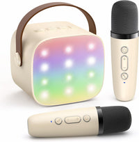Máquina de karaoke mini portátil con altavoz Bluetooth y 2 micrófonos inalámbricos – Veylo