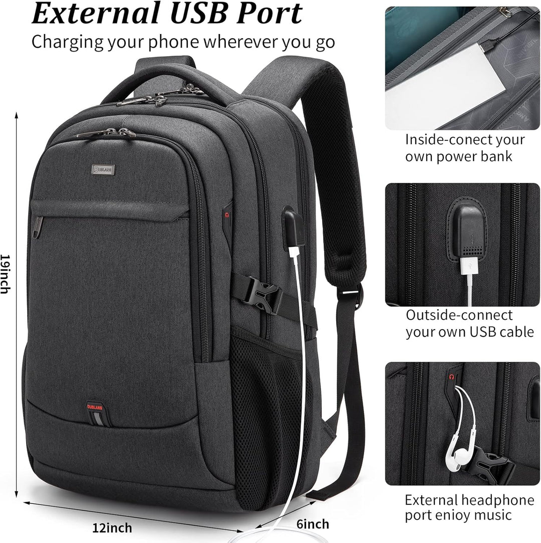 Vanntett reiselaptop-ryggsekk med USB-tilkobling og organisert oppbevaring