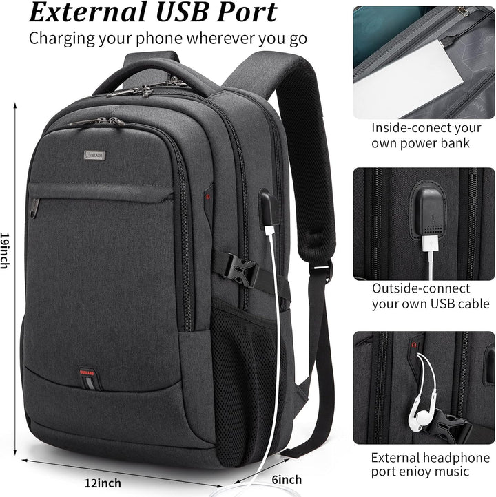 Vanntett reiselaptop-ryggsekk med USB-tilkobling og organisert oppbevaring