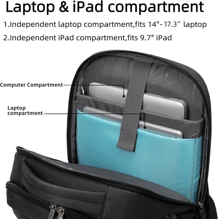 Vanntett reiselaptop-ryggsekk med USB-tilkobling og organisert oppbevaring