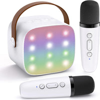 Máquina de karaoke mini portátil con altavoz Bluetooth y 2 micrófonos inalámbricos – Veylo