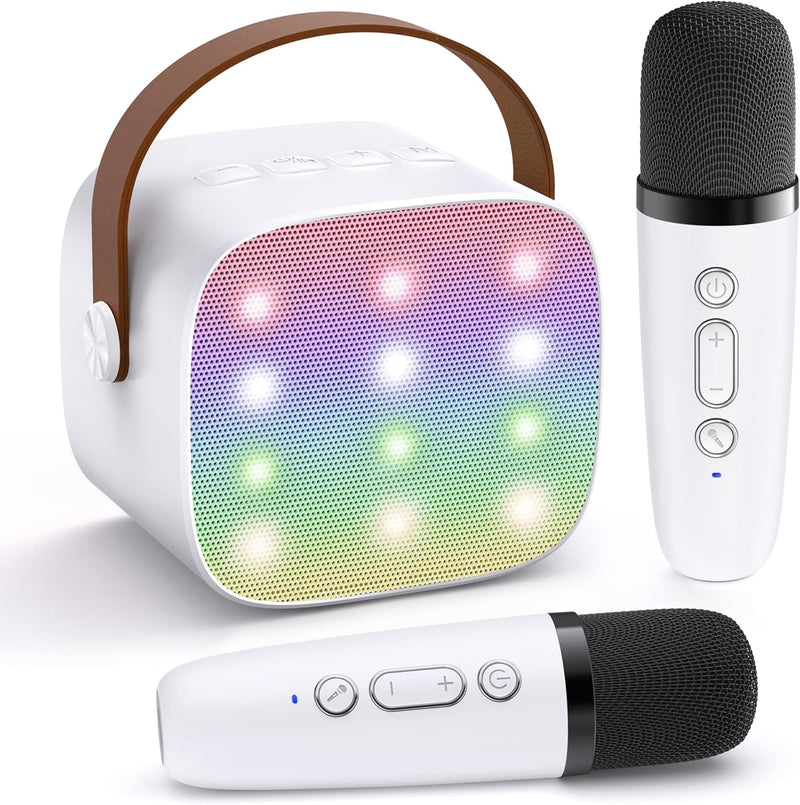 Máquina de karaoke mini portátil con altavoz Bluetooth y 2 micrófonos inalámbricos – Veylo