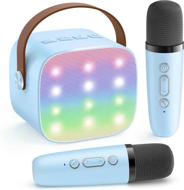 Máquina de karaoke mini portátil con altavoz Bluetooth y 2 micrófonos inalámbricos – Veylo