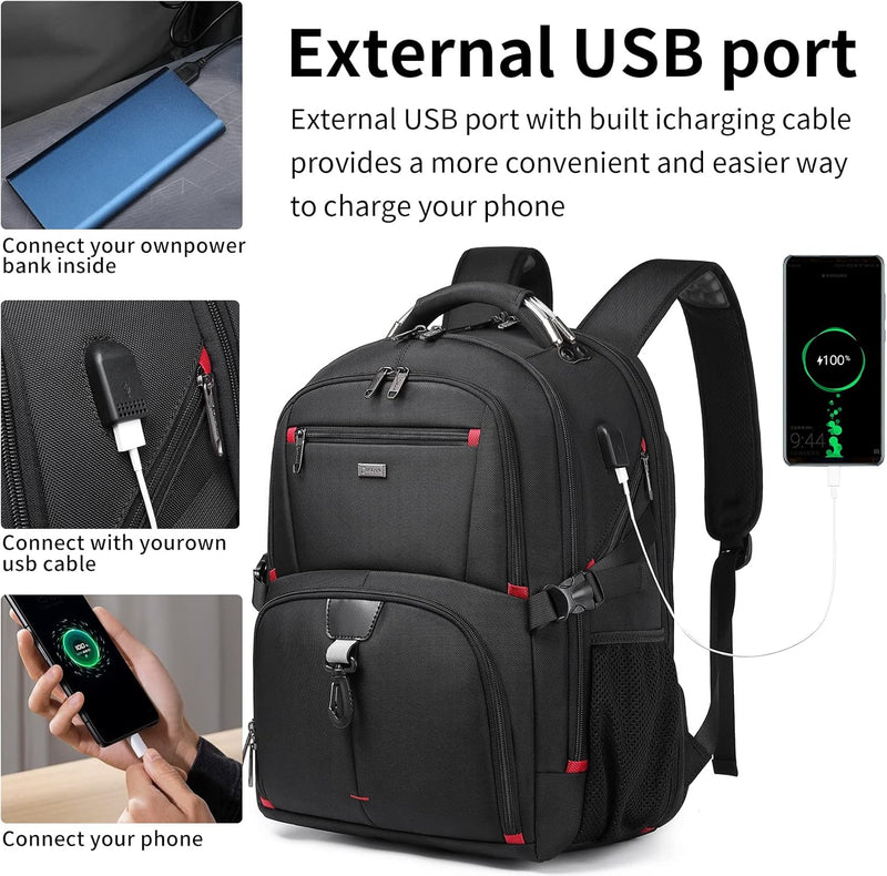 50L Waterproof Extra Large Travel Laptop Backpack with USB Port