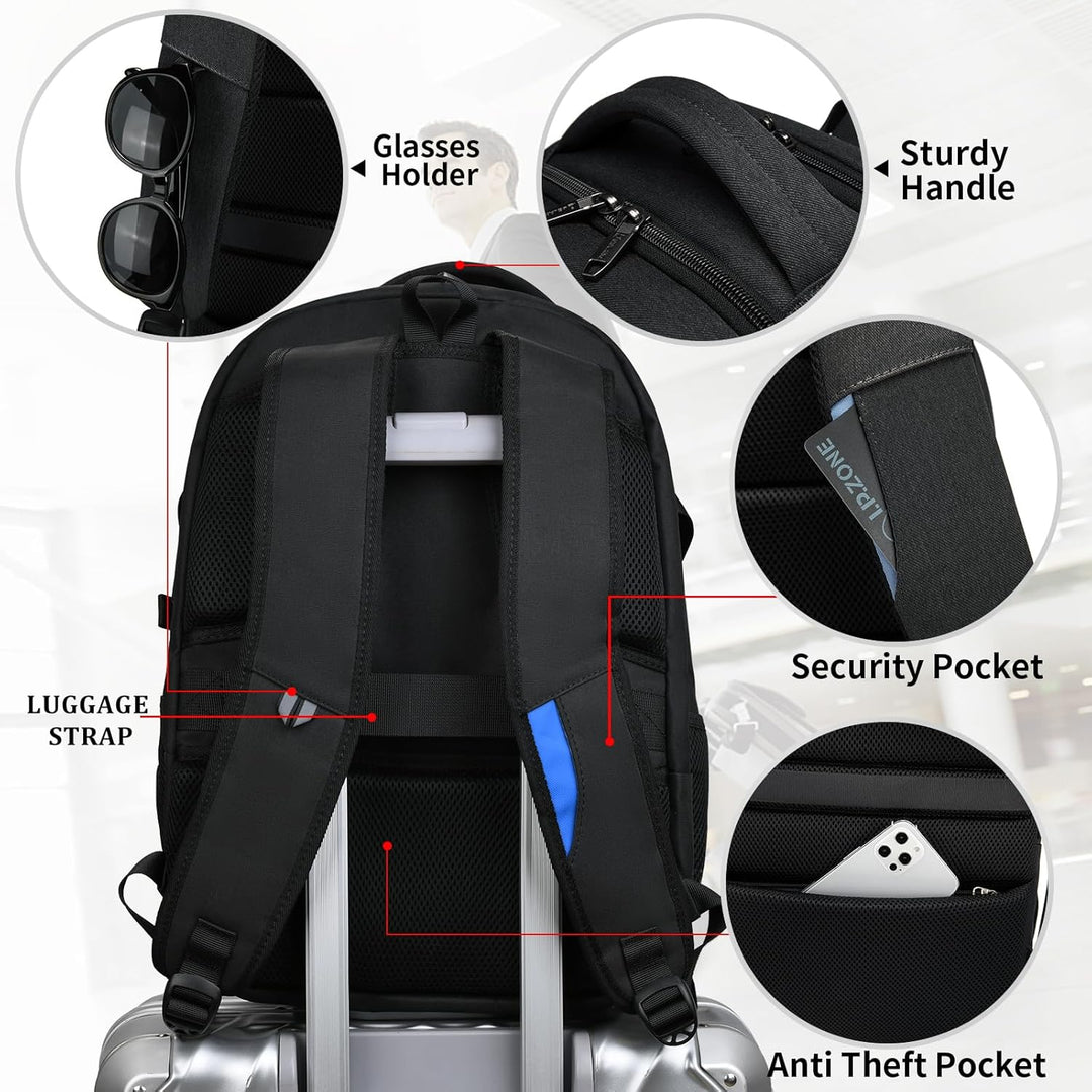 Vanntett reiselaptop-ryggsekk med USB-tilkobling og organisert oppbevaring