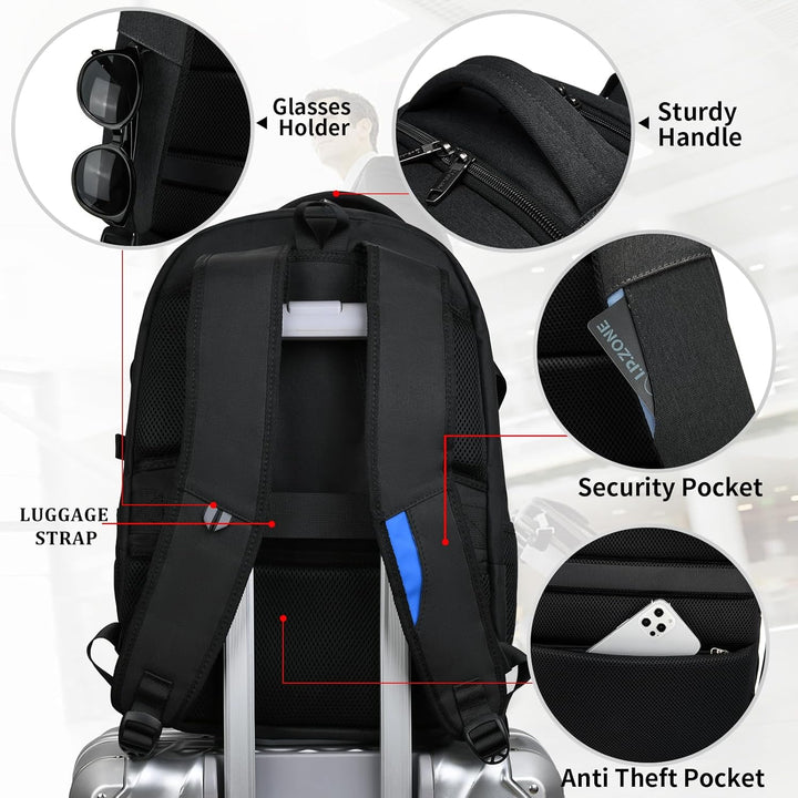 Vanntett reiselaptop-ryggsekk med USB-tilkobling og organisert oppbevaring