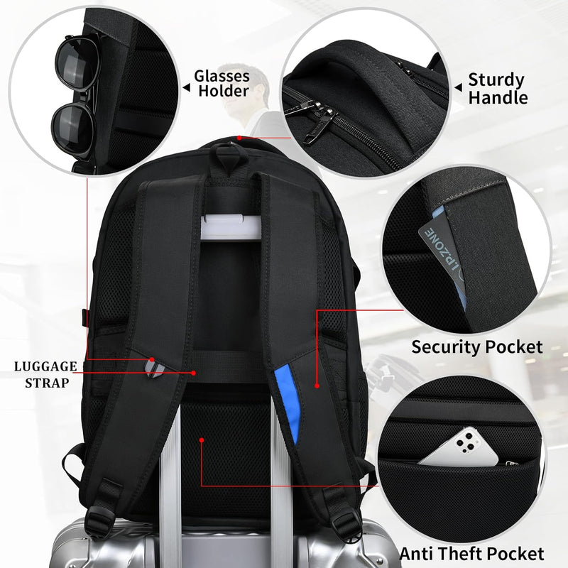 Vanntett reiselaptop-ryggsekk med USB-tilkobling og organisert oppbevaring