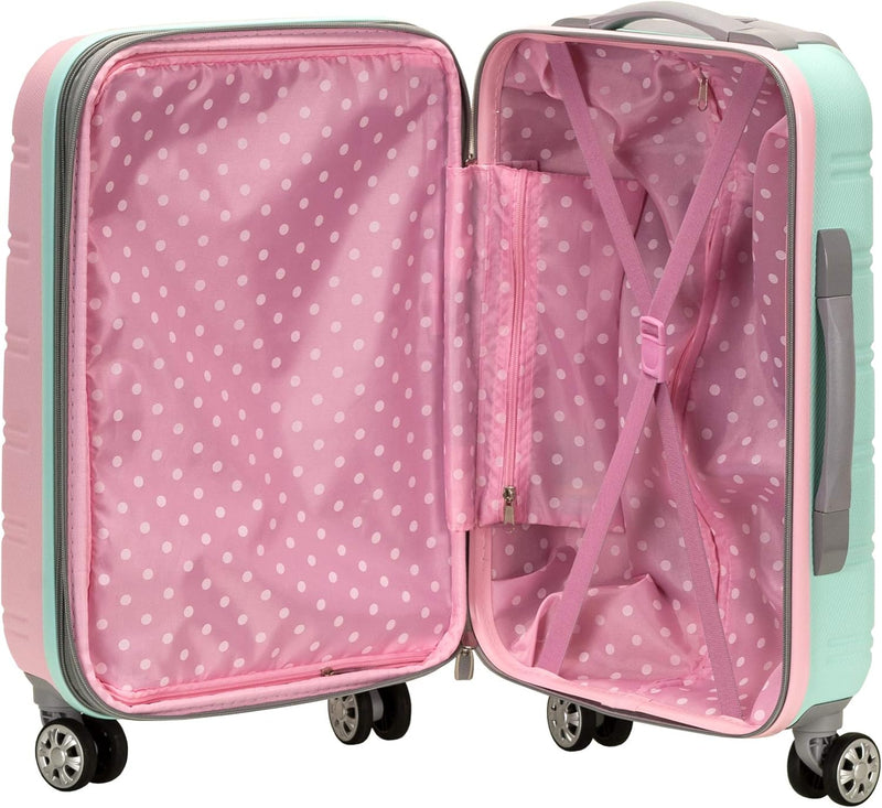 Light expandable hard shell suitcase with double spinner wheels