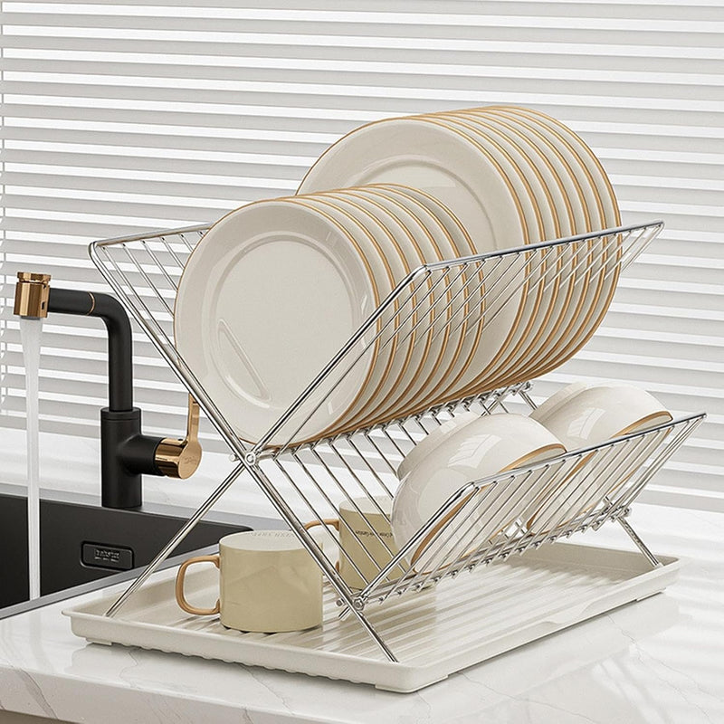 Foldable Dish Drainer – 2-Tier Kitchen Rack with Removable Tray – Kelvra