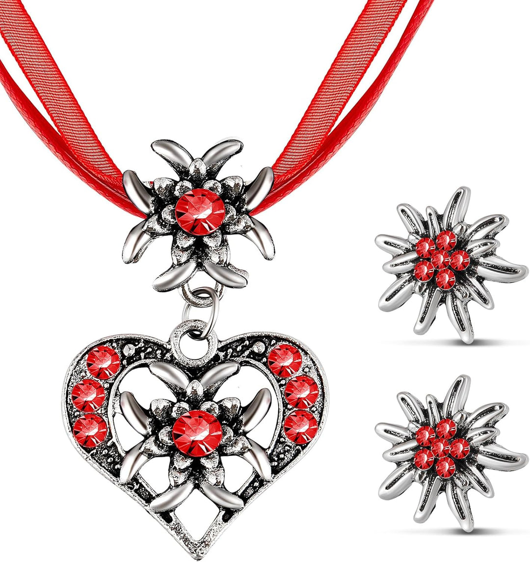 Edelweiss Jewelry Set with Heart Pendant – AlpenGlück Oktoberfest 2025