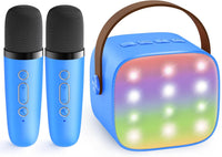 Máquina de karaoke mini portátil con altavoz Bluetooth y 2 micrófonos inalámbricos – Veylo