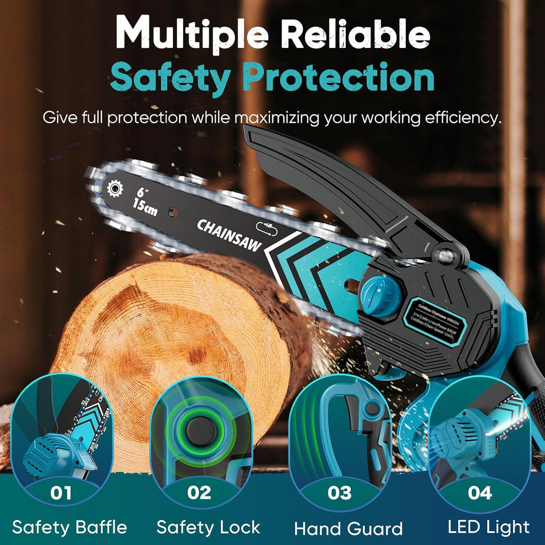 Akku Mini-Kettensäge 6 Zoll mit LED-Licht & 21V Batterie – TimberCut