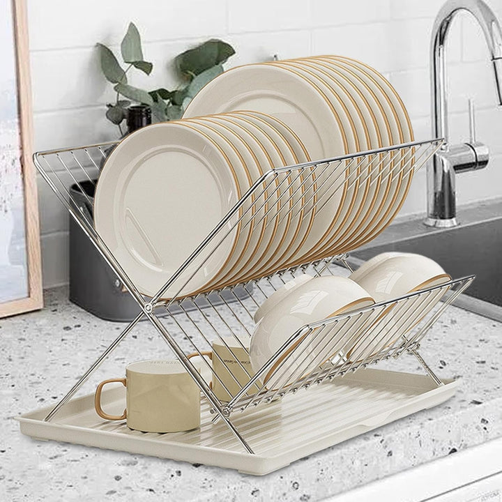 Foldable Dish Drainer – 2-Tier Kitchen Rack with Removable Tray – Kelvra