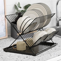 Foldable Dish Drainer – 2-Tier Kitchen Rack with Removable Tray – Kelvra