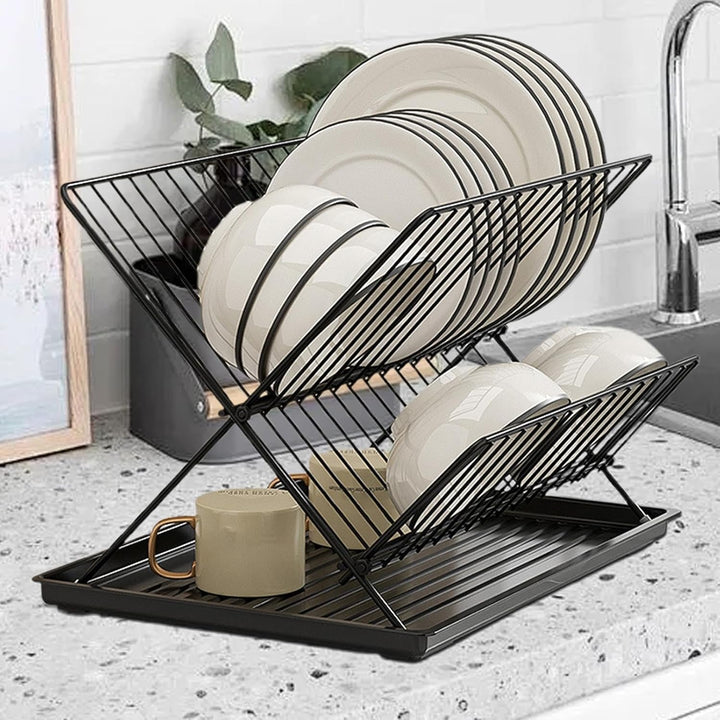 Foldable Dish Drainer – 2-Tier Kitchen Rack with Removable Tray – Kelvra