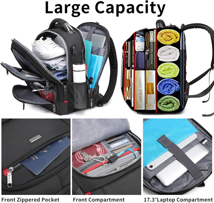 50L Waterproof Extra Large Travel Laptop Backpack with USB Port