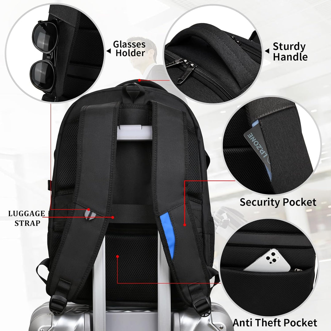 Vanntett reiselaptop-ryggsekk med USB-tilkobling og organisert oppbevaring
