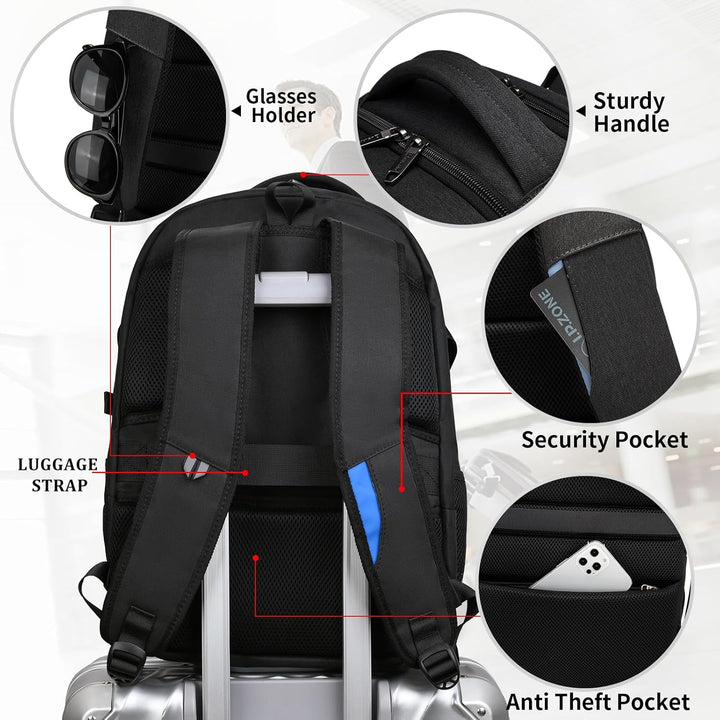 Vanntett reiselaptop-ryggsekk med USB-tilkobling og organisert oppbevaring