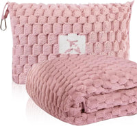 Packable Flanell-Reise-Decke mit Kissentasche und Gepäckschlitz – Trevora