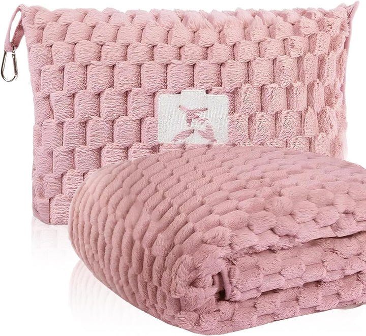 Packable Flanell-Reise-Decke mit Kissentasche und Gepäckschlitz – Trevora