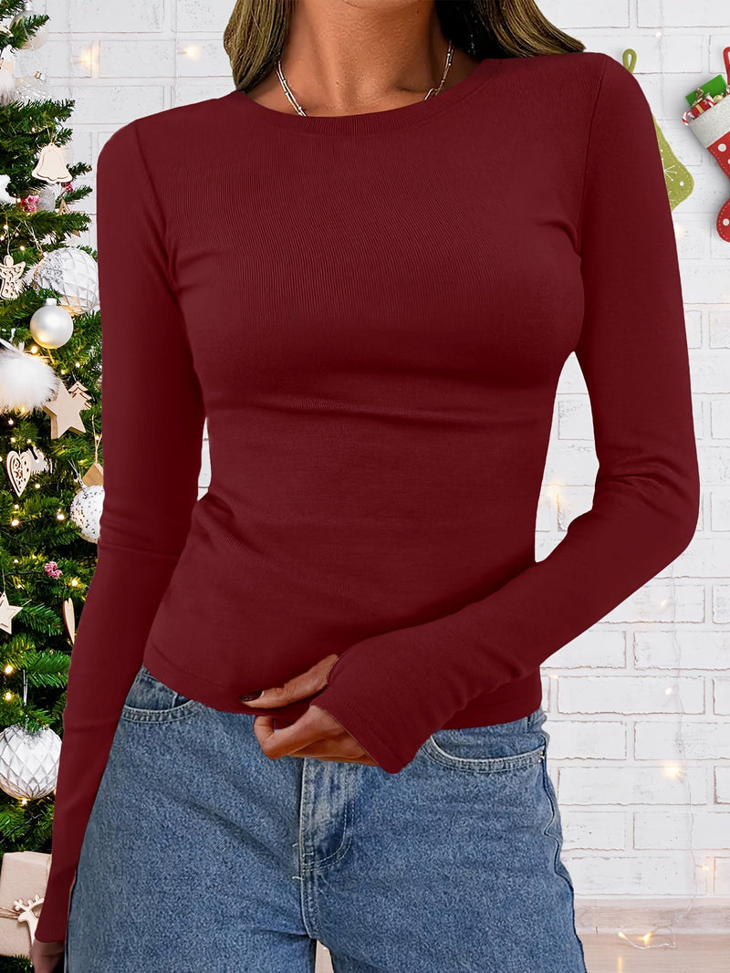 Women's Long Sleeve Top with Crew Neck for Autumn & Winter – Vivienne